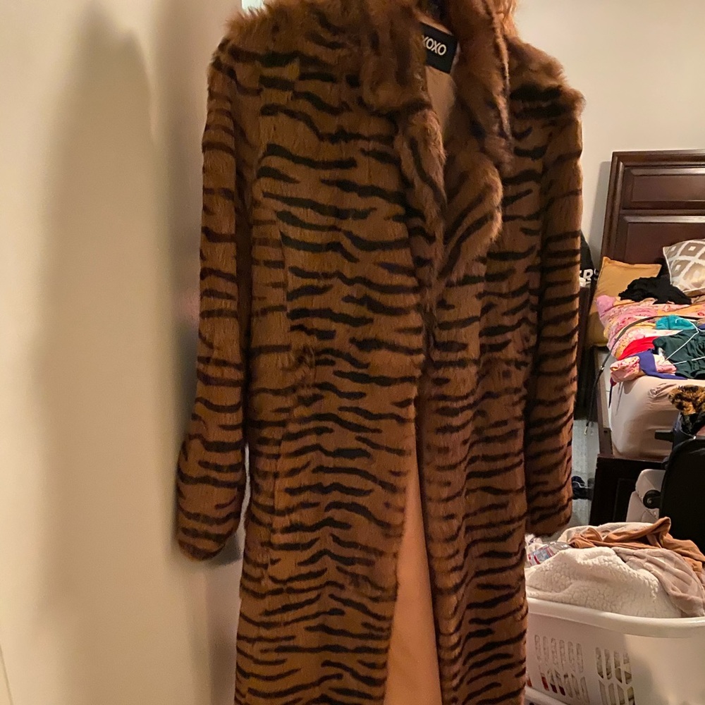 Real fur coat animal print